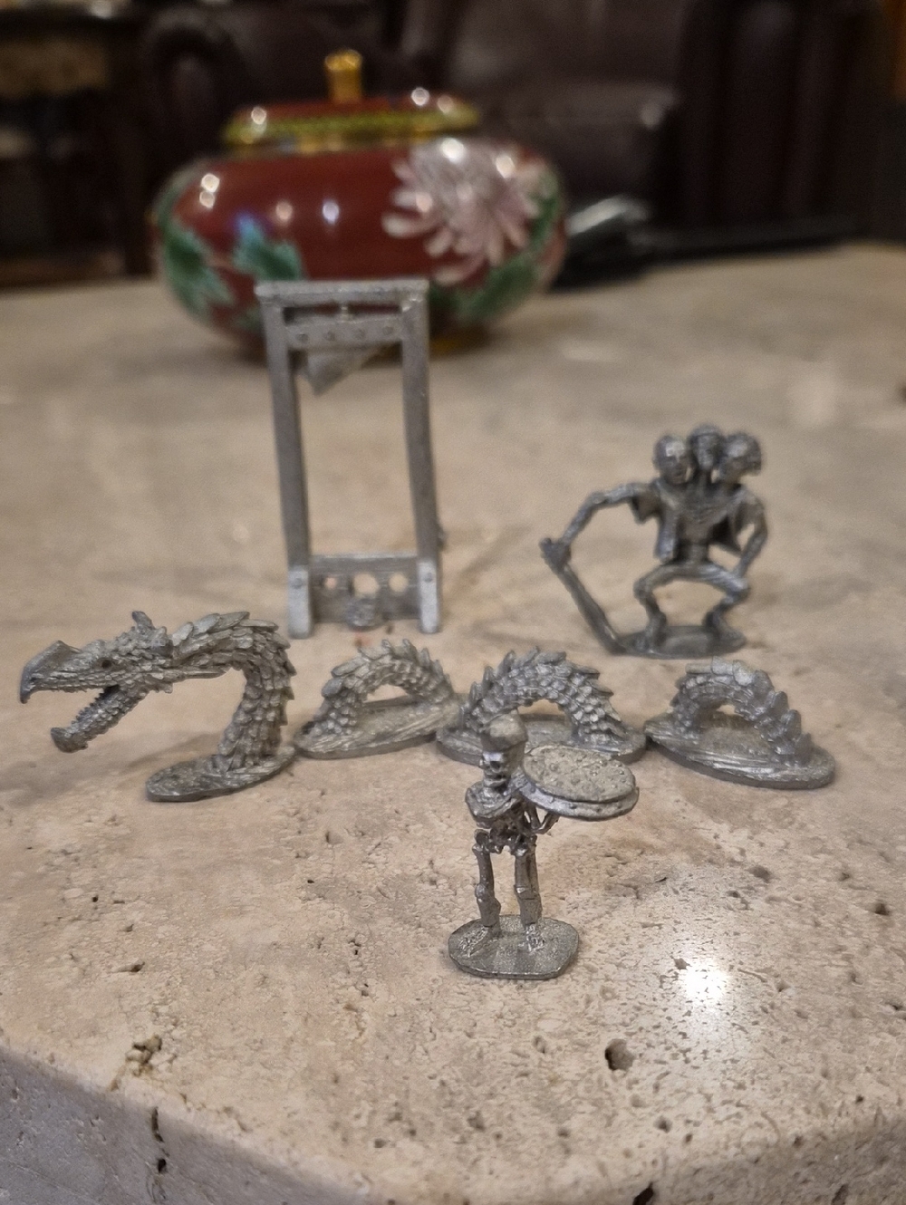 Vintage Pewter Fantasy Miniature Set - Dragon & Knight